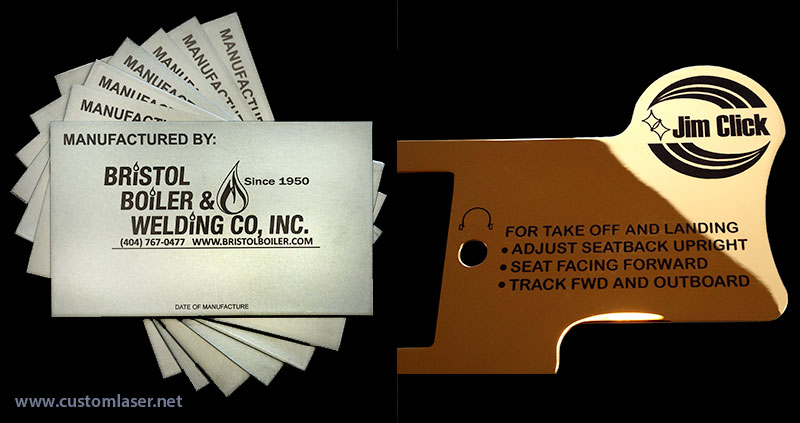 Industrial ID laser tags, signs, and plates. 